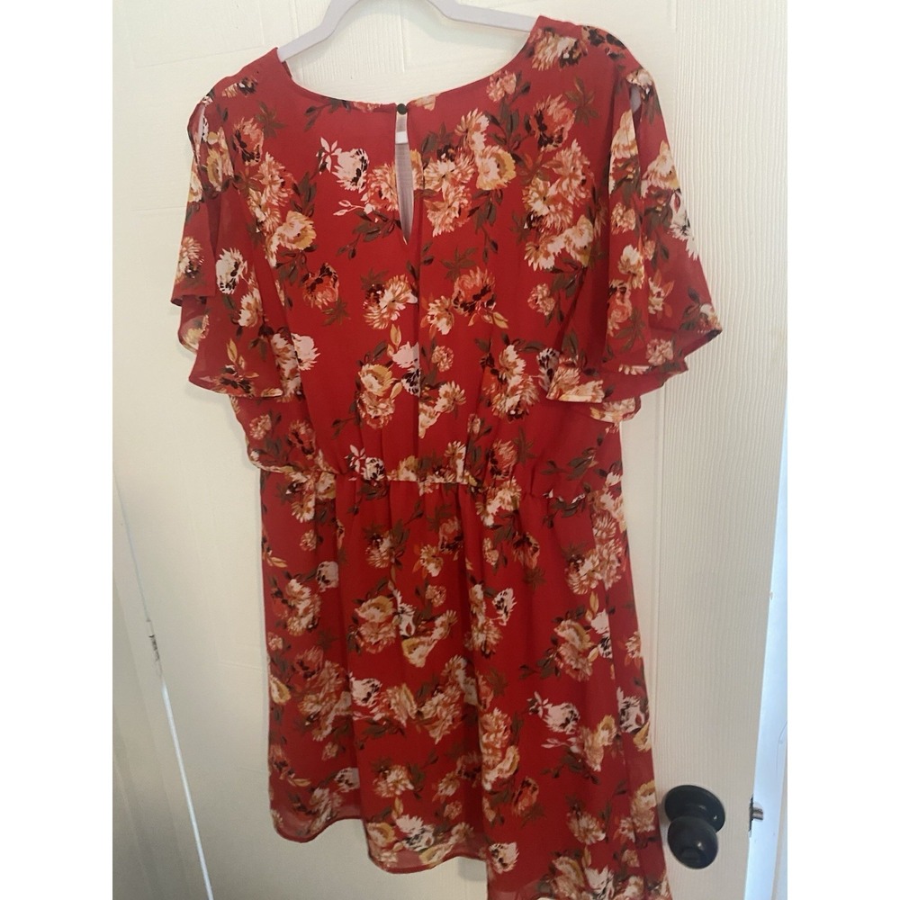 Red Floral Mini Dress L Country Tease For Wanderers Dreamers Romantic 0207 - Picture 4 of 4
